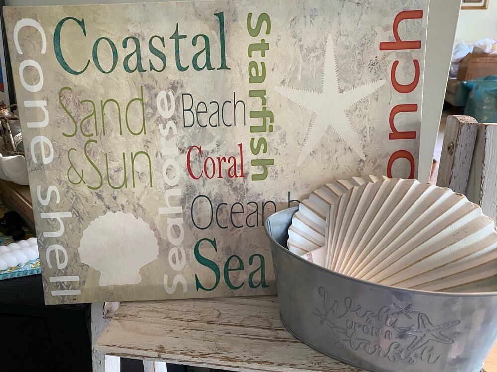 Coastal Beach Themed Canvas Wall Art - Sea Shore, Starfish, Conch, etc Word Art